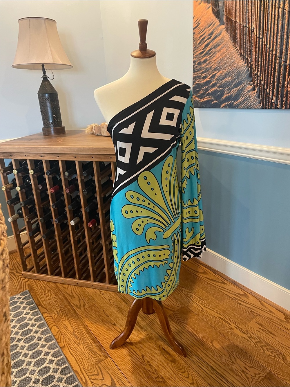 Analili Bold multi color One shoulder Dress.